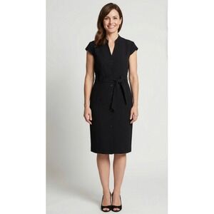 Calvin Klein Button Front Sheath Dress Sz 16W Belted Cap Sleeve Lined Office